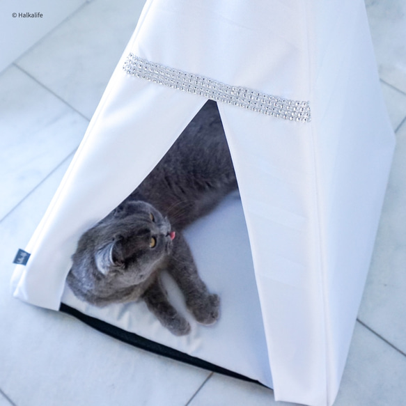 受注製作｜サイズ２種類 お手入れ簡単 室内犬 猫テント ペット ハウス ベッド（ホワイト x ホワイト） 1枚目の画像