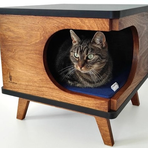 受注製作｜木製 猫ベッド キャットハウス 兼 コーヒーテーブル ミッド