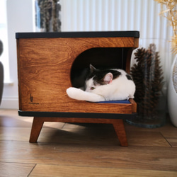 受注製作｜レトロ キャットハウス サイドテーブル コーヒー スタイリッシュ 北欧 猫ベッド③ 2枚目の画像