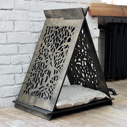 受注製作｜透け感が美しい大きなねこのテント ティーピー 猫ベッド 北欧風 小型犬にも（エボニー） 4枚目の画像