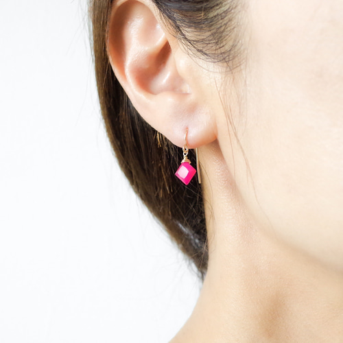 14kgf宝石質ピンクカルセドニー・ルビーピアス/イヤリング 14kgf宝石質ピンクカルセドニー・ルビーピアス/イヤリング