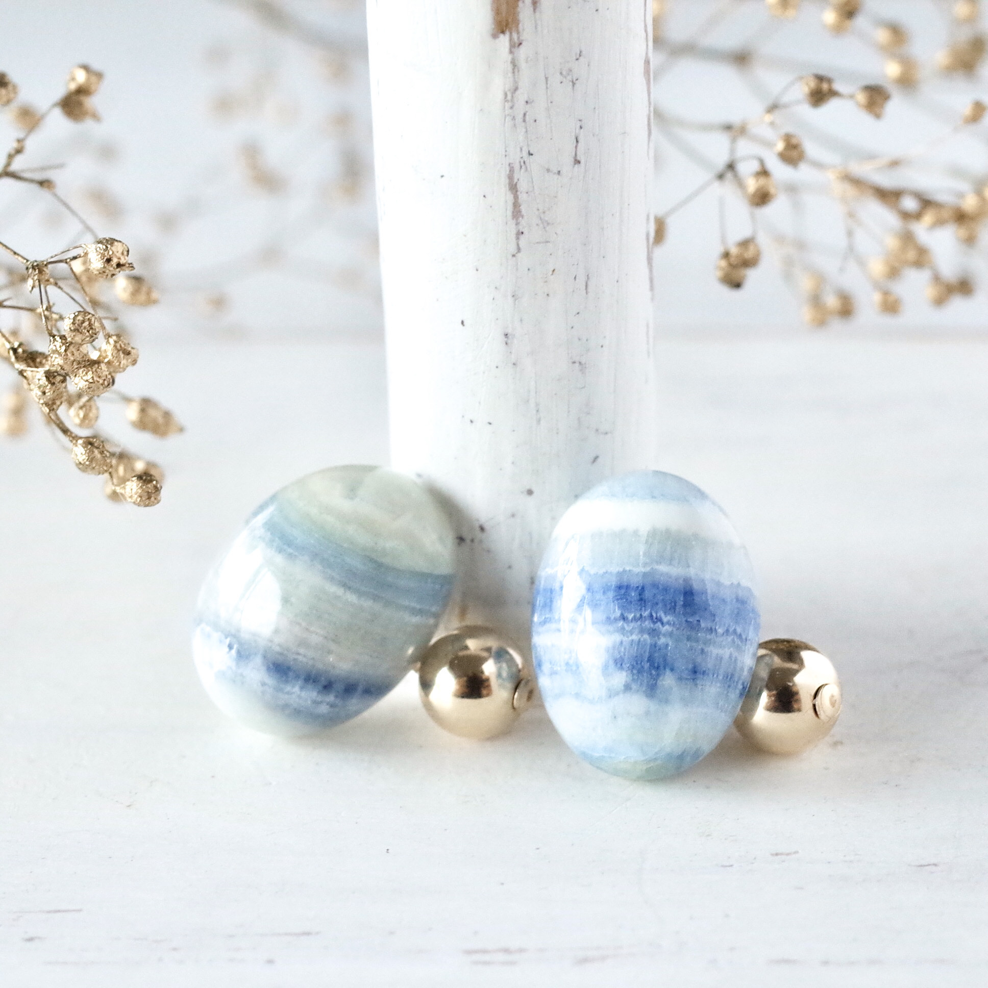 ブルーシェーライト　2WAYスタッドピアス(14kgf)