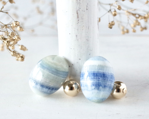 Siesta◆ラピスラズリ×水晶 ダブレットストーンピアス✧14kgf ぽろんと大粒！天然色ラベンダー真珠のサージカルステンレス