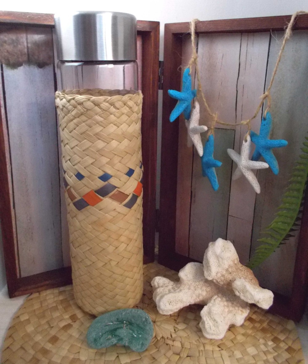 ☆フラ・ハワイ☆ハワイ伝統工芸☆ラウハラ編み☆スリムドリンクボトル