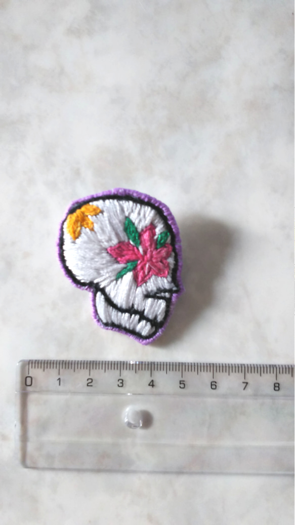 メキシカンスカル Flower  刺繍ブローチ 4枚目の画像