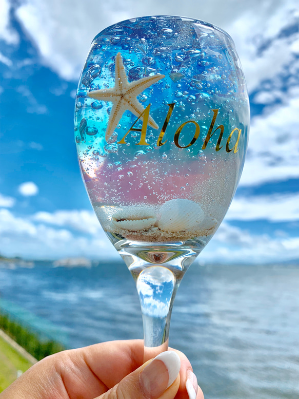 再販　ジェルインテリア Alohaグラス　⑩ プルメリアの香り 3枚目の画像