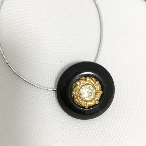 ヴィンテージボタン ブレスレット ゴム仕様 クリスタル付ボタン