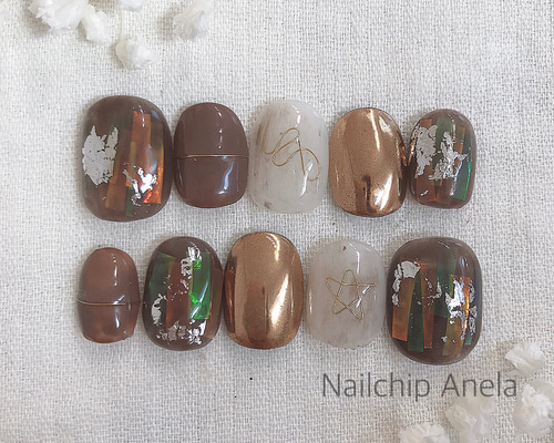 ブラウンミラーニュアンスネイルチップ ネイルチップ（つけ爪