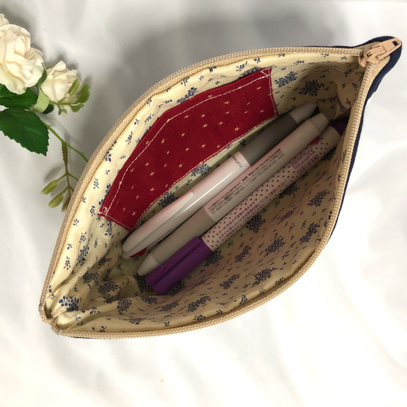 水色のアメリカンキルトのペンケース・小花シリーズ 3枚目の画像