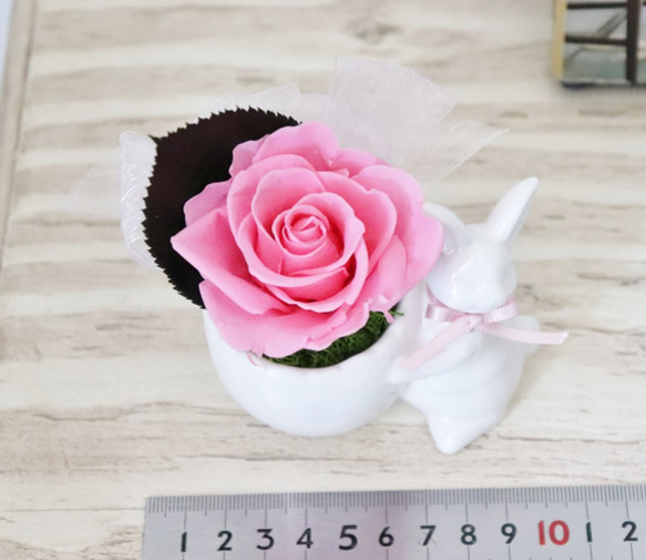 【再販】赤いバラをかかえた森のうさぎさん（プリザーブドフラワー） 6枚目の画像