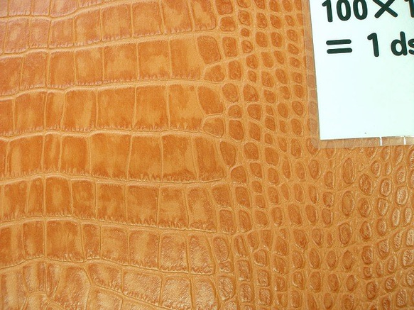 【半裁サイズでお見積します！】クロコ柄型押しレザー 日本産原皮 牛革 #15オレンジ 3枚目の画像