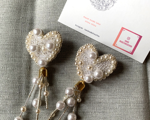 ハート　カボション　ドロップ　ピアス　ハンドメイド　イヤリング変更可 ハート カボション ドロップ ピアス ハンドメイド イヤリング変更可