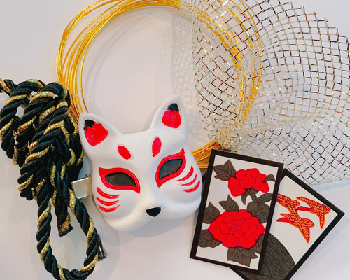 ミニお面☆きつね☆成人式髪飾り☆七五三髪飾り☆結婚式☆和装☆袴ヘア