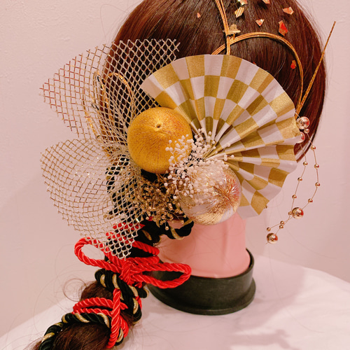 ☆市松柄☆扇子髪飾り☆組紐☆成人式髪飾り☆結婚式☆卒業式髪飾り
