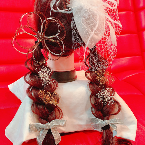赤 和装 髪飾り トーク帽 黒レース  ヘッドドレス 成人式 卒業式 結婚式