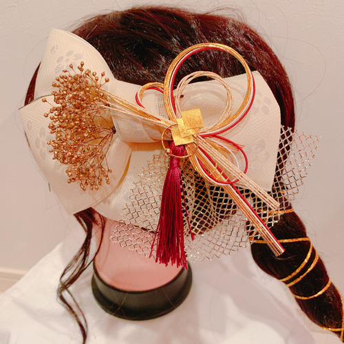 水引☆組紐☆成人式髪飾り☆結婚式☆和装☆鶴☆水引き☆袴ヘア☆和装  