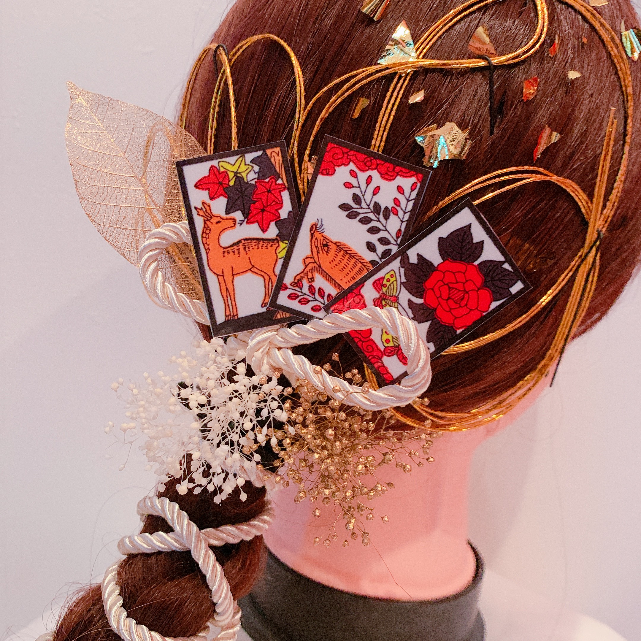 金箔☆組紐☆アレンジ☆花札髪飾り☆成人式髪飾り☆結婚式髪飾り