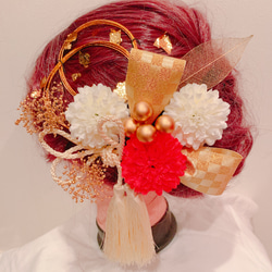 袴ヘア　成人式　卒業式　ヘットドレス　ヘアパーツ　和玉　マム　白無垢　結婚式　前撮り　水引　髪飾り　ゴールド 3枚目の画像