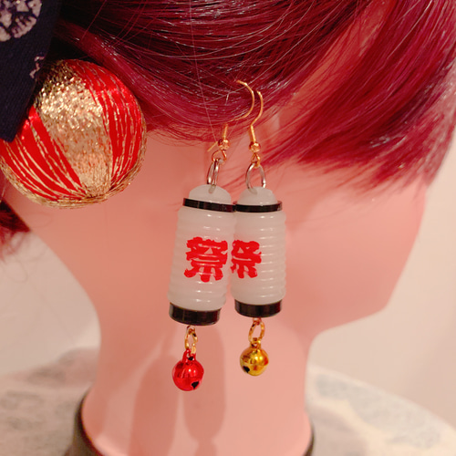 イヤリング  ハンドメイド  お祭り用 光る☆チャーム☆祭り☆提灯☆ちょうちんお祭り⭐ピアス・イヤリング