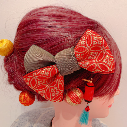 畳のへりリボン⭐畳縁⭐お祭り髪飾り⭐卒業式⭐成人式⭐水引髪飾り  