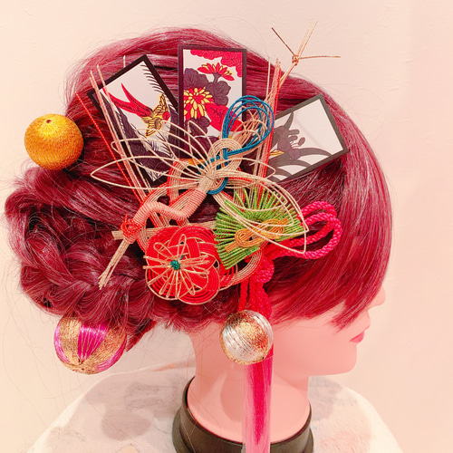 花札☆人気☆畳縁☆扇子髪飾り☆和玉☆チュール☆卒業式☆成人式  