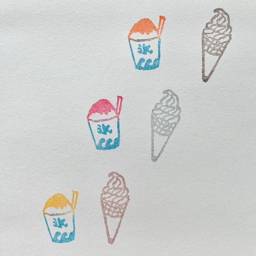 ちょっとリアルな消しゴムはんこ かき氷&ソフトクリーム はんこ
