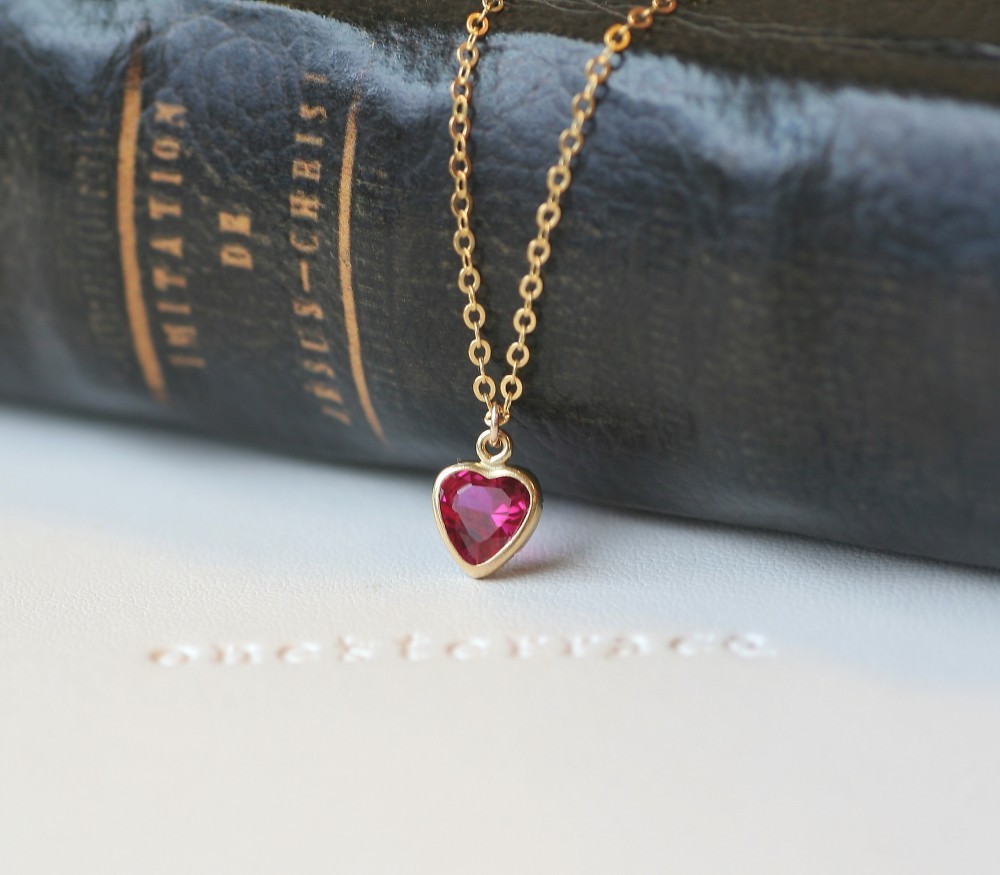 高品質　14kgf　ルビーAAAのハートカット6mmネックレス