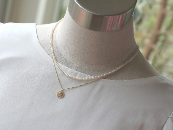 creema限定　高品質淡水パールとコインネックレスの2点セット 2枚目の画像