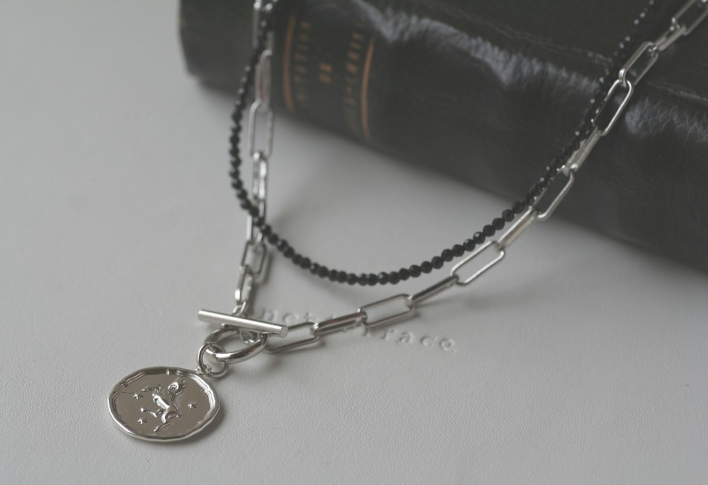 福袋　creema限定　天然石ブラックスピネルとホースコインネックレスの2点セット