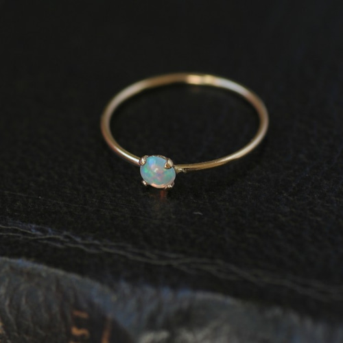 14kgf 天然石 高品質エチオピアンオパール 4mmカボションリング 指輪