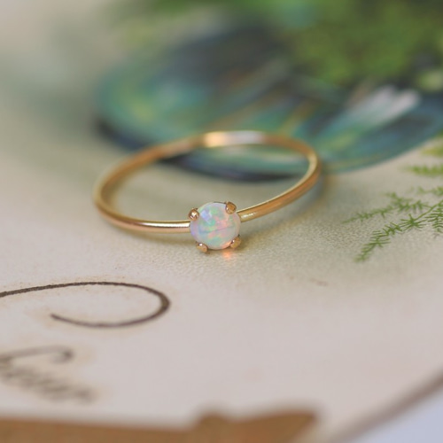 14kgf 天然石 高品質エチオピアンオパール 4mmカボションリング 指輪
