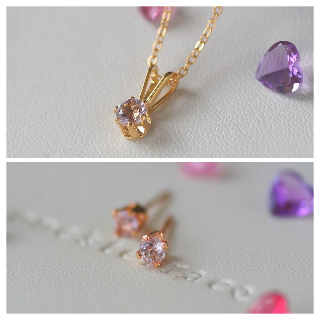 福袋　creema限定 14kgf高品質ローズアメジストAAA 4mmの6本爪ネックレスとピアスの2点セット
