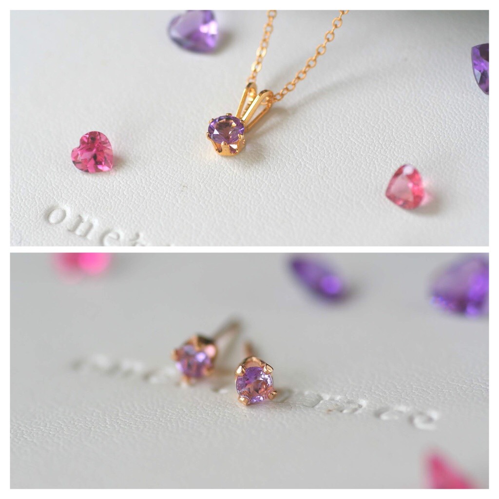 福袋　creema限定　14kgf　AA アメジスト4mmの6本爪ネックレスとピアスの2点セット