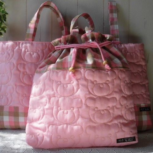 送料無料】入園入学3点セット(花とくま・チェック)