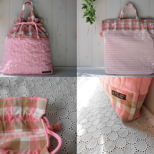 送料無料】入園入学3点セット(花とくま・チェック)