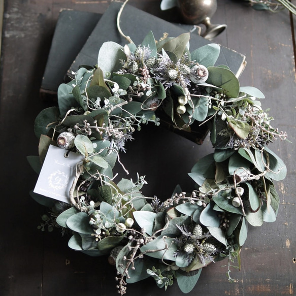 ユーカリのリース 造花 玄関ドアやプレゼント、ウェルカムボードにも