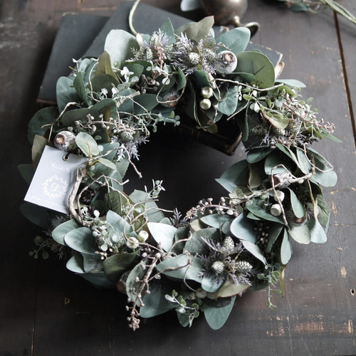 ユーカリのリース 造花 玄関ドアやプレゼント、ウェルカムボードにも