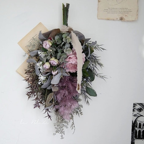 パープルスワッグ 造花 玄関ドアやプレゼントに as-2118 リース Ciel