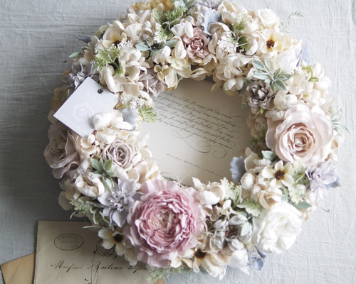 ウェルカムリース 玄関ドアに カラフルなドライフラワーのウェルカムリース ギフト