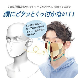 デザインマスク　Dデザイン（チェック柄ねこ）日本製　ポリエステル＋ウレタン素材　吸水速乾　接触冷感　UVカット 2枚目の画像