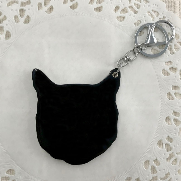 キーホルダー型アクリルスライドミラー　ネコB　ブラック色　猫　キュート　かわいい　おしゃれ　コンパクト　チャーム 5枚目の画像