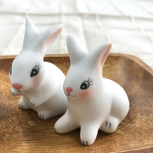 うさぎちゃん 陶器人形 2体セット 超キュート 愛らしい かわいい 職人 