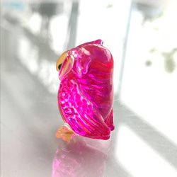 ミニチュアガラス　フクロウ　1体　ピンク　インテリア　パーツ　１点１点職人の手作り作品 5枚目の画像