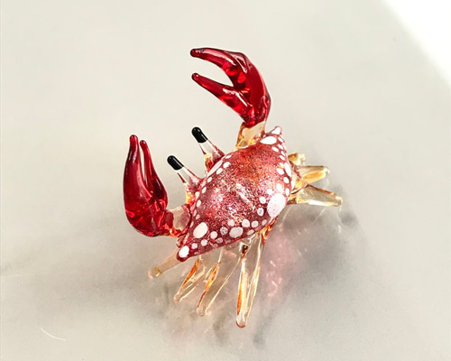 ミニチュアガラス カニ（小） レッド 1体 インテリア パーツ 1点1点