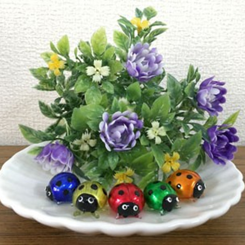 ミニチュアガラス てんとう虫 5体セット インテリア パーツ 1点1点