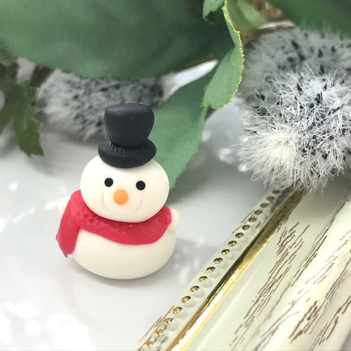 ミ二チュア粘土人形 サンタ＋雪だるま セット インテリア パーツ 1点