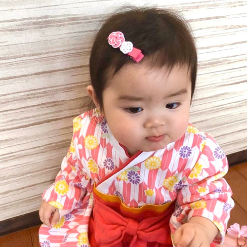 再販［2個セット］水引桃の花ベビーヘアクリップ♡選べる色の