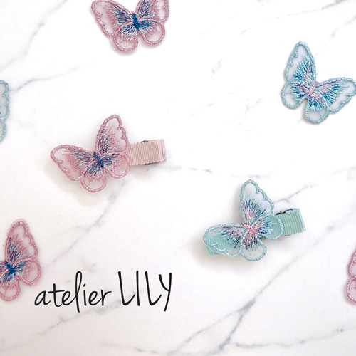 刺繍オーガンジー♡ちょうちょ ベビーヘアクリップ