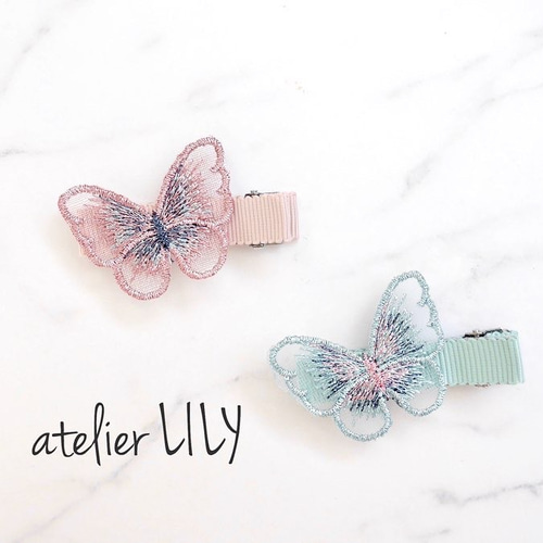 刺繍オーガンジー♡ちょうちょ ベビーヘアクリップ