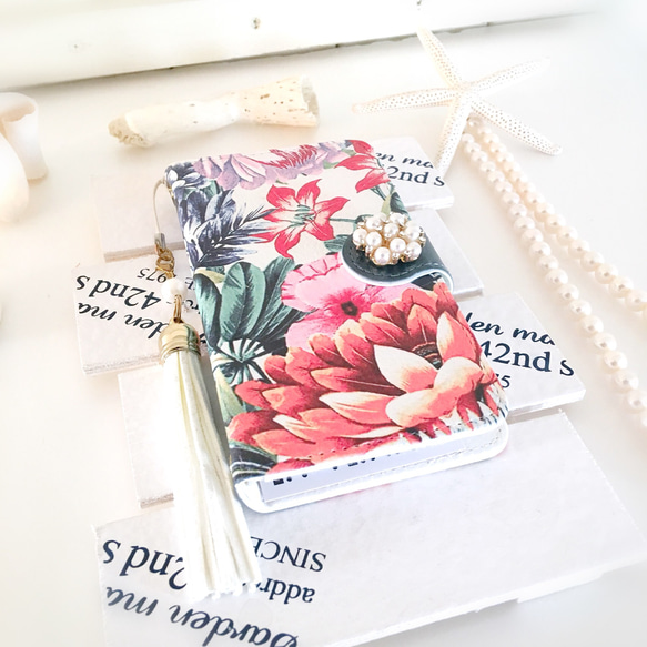 （已獲得1600個收藏！）復古花卉圖案筆記本手機殼，適用於iPhone/Xperia/Galaxy 第2張的照片